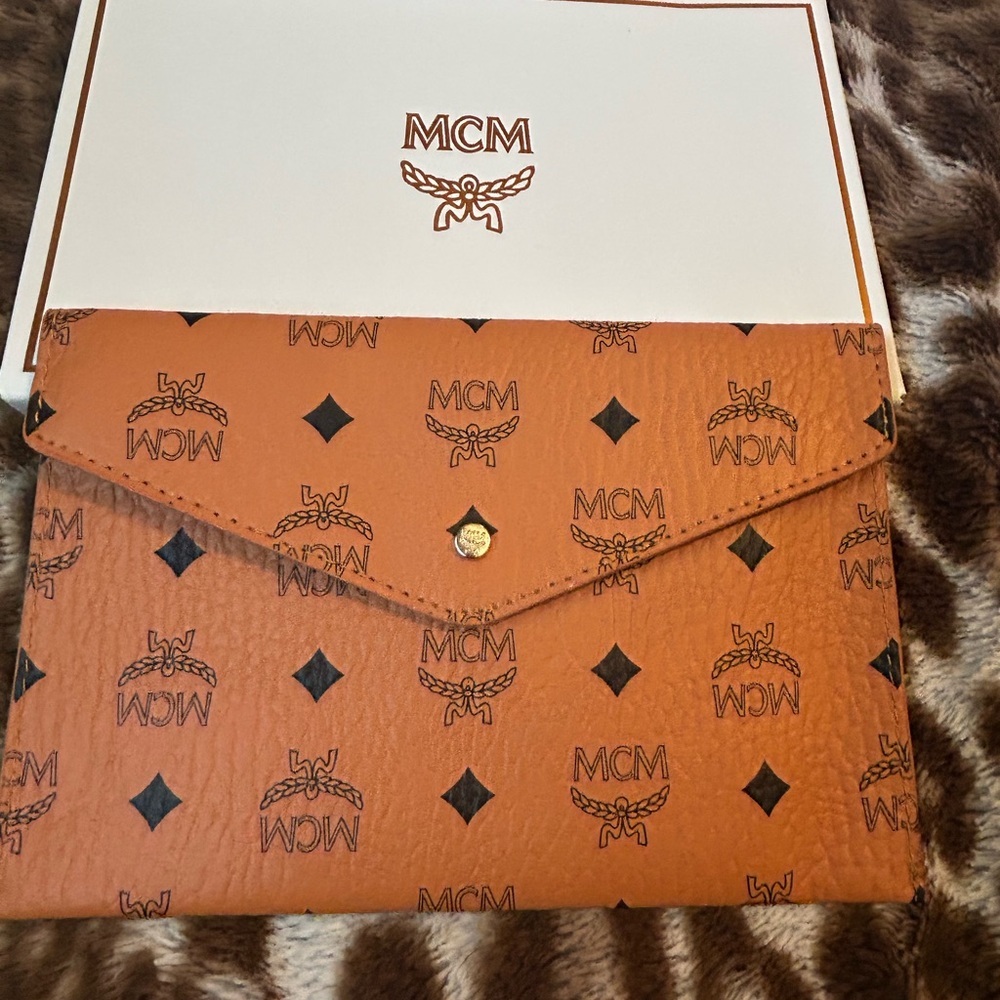 MCM Cognac Logo Envelope Clutch